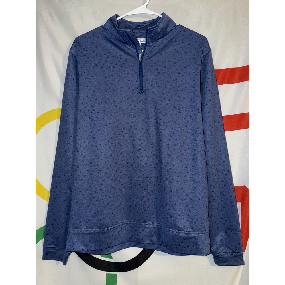 Peter Millar 1/4 Zip Pullover Mens Medium Blue Golf Cart AOP Performance